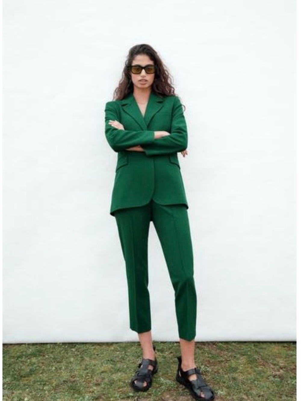 Zara Emerald Green Tailored High-Rise Cropped Trousers